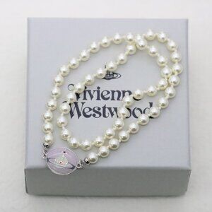 Vivienne Westwood Pearl Necklace Pastel Purple Saturn Medallion Pendant